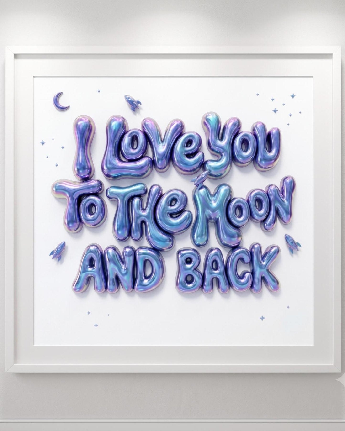 I Love You To The Moon And Back Nursery Wall Art | Pink 3D Balloon Letter Print | Baby Girl Room Decor | Pink Space Theme Sweet Quote Art