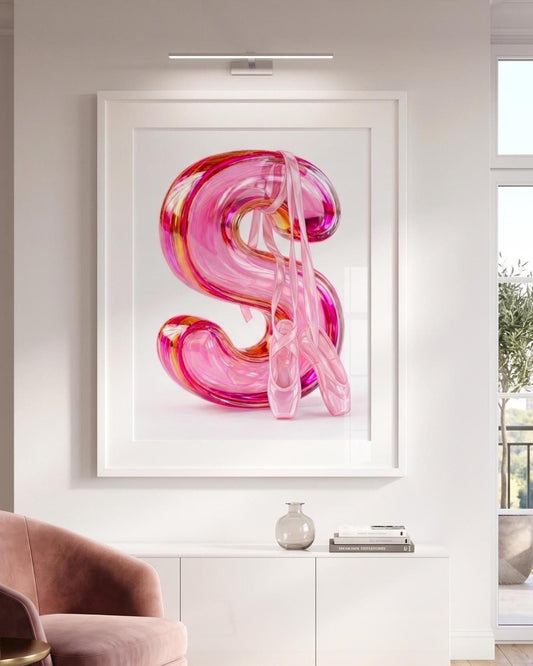 Pink Ballet Letter S Wall Art | Ballerina Nursery Decor | Girls Bedroom Monogram Print | Pointe Shoe Bathroom Poster | Baby Girl Initial