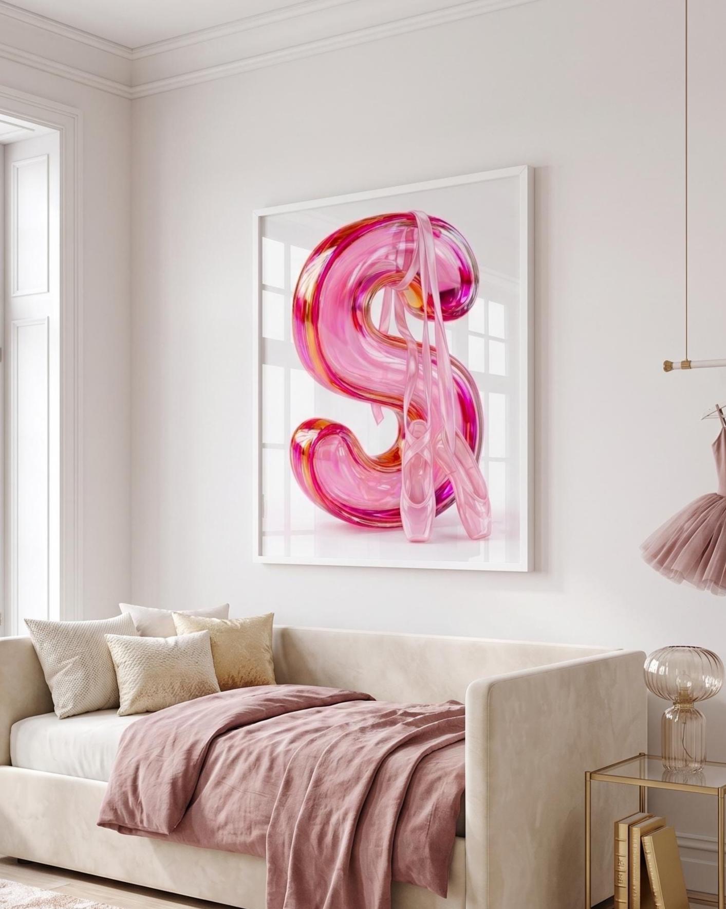 Pink Ballet Letter S Wall Art | Ballerina Nursery Decor | Girls Bedroom Monogram Print | Pointe Shoe Bathroom Poster | Baby Girl Initial
