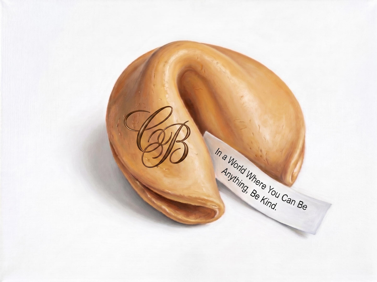 Fortune Cookie Art Print - "Be Kind" Inspirational Quote - Minimalist Kitchen Wall Decor - Food Painting (Unframed)