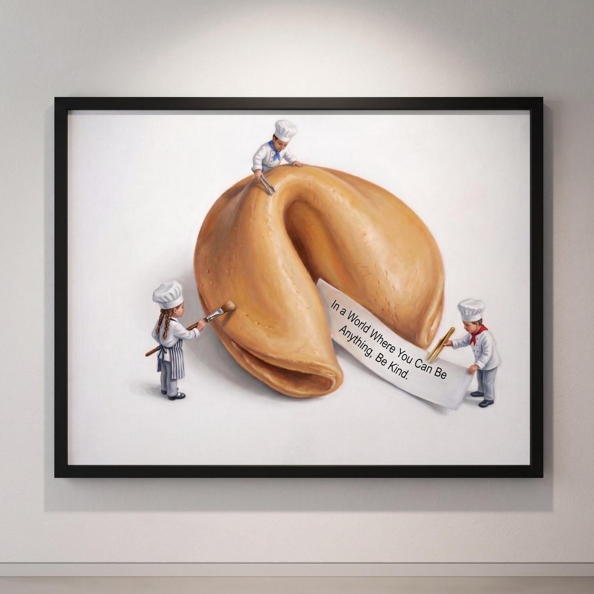 Fortune Cookie Art Print - "Be Kind" Inspirational Quote - Minimalist Kitchen Wall Decor - Food Painting (Unframed)