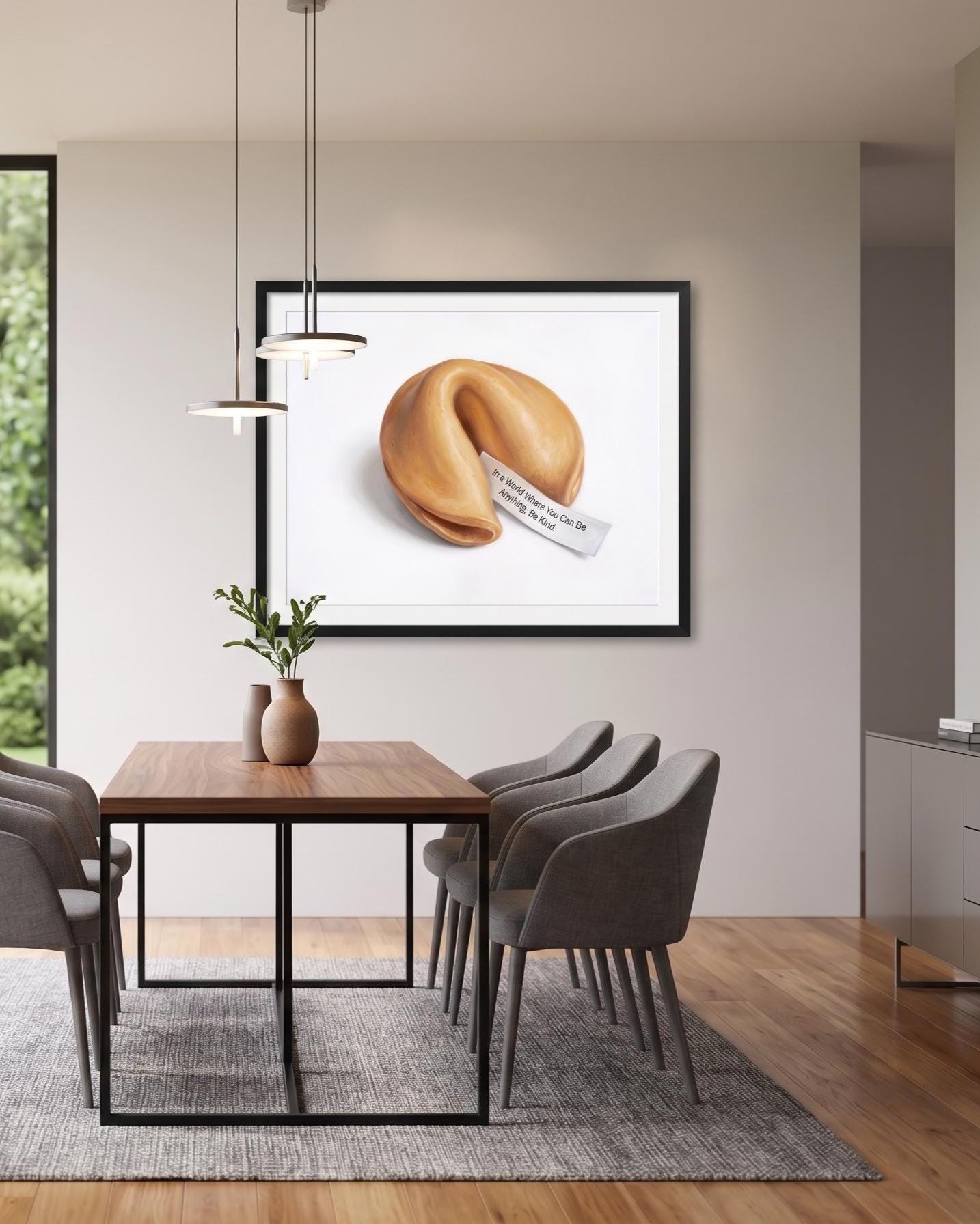 Fortune Cookie Art Print - "Be Kind" Inspirational Quote - Minimalist Kitchen Wall Decor - Food Painting (Unframed)
