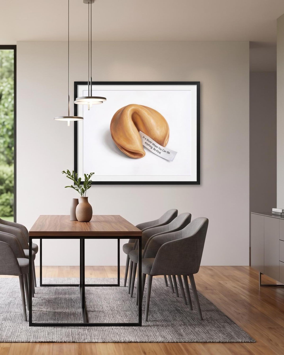 Fortune Cookie Art Print - "Be Kind" Inspirational Quote - Minimalist Kitchen Wall Decor - Food Tiny Chef Painting (Unframed)