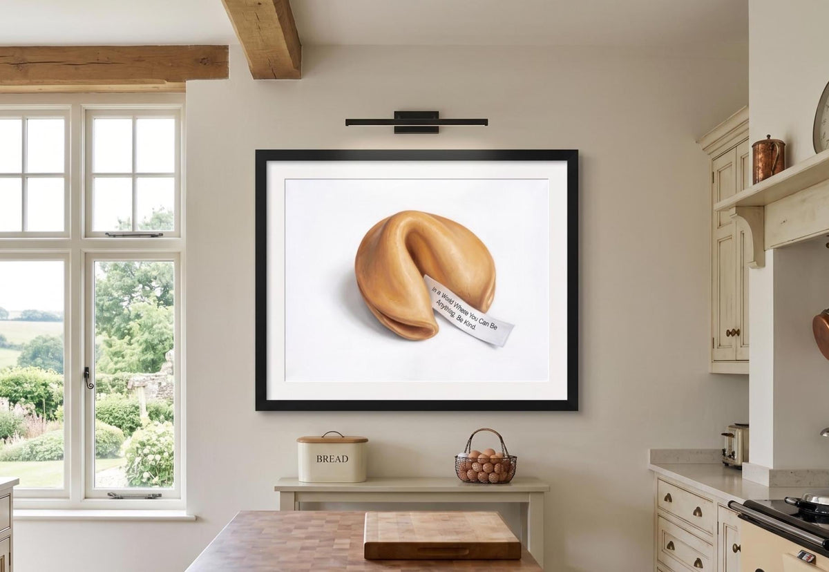 Fortune Cookie Art Print - "Be Kind" Inspirational Quote - Minimalist Kitchen Wall Decor - Food Painting (Unframed)