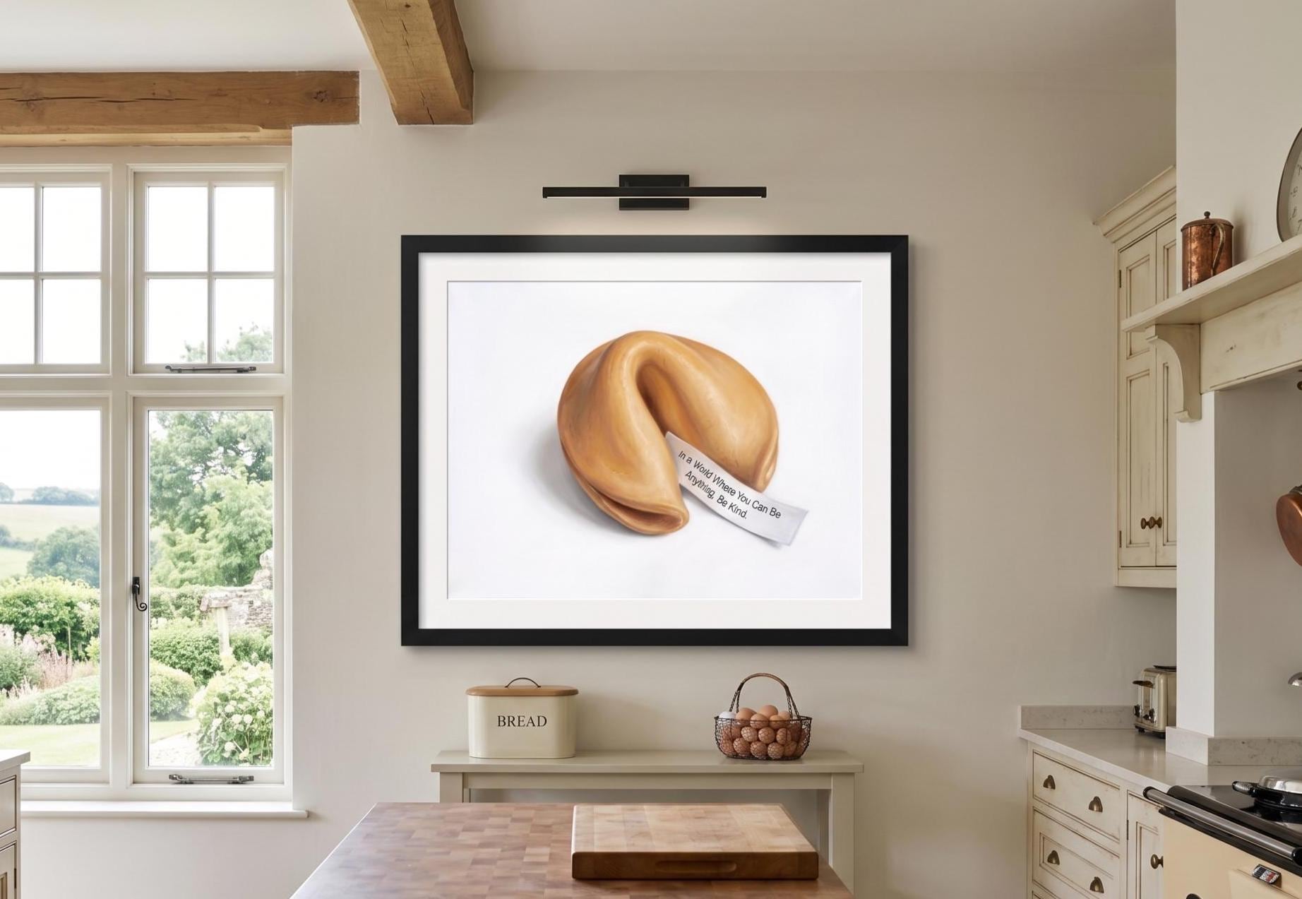 Fortune Cookie Art Print - "Be Kind" Inspirational Quote - Minimalist Kitchen Wall Decor - Food Painting (Unframed)