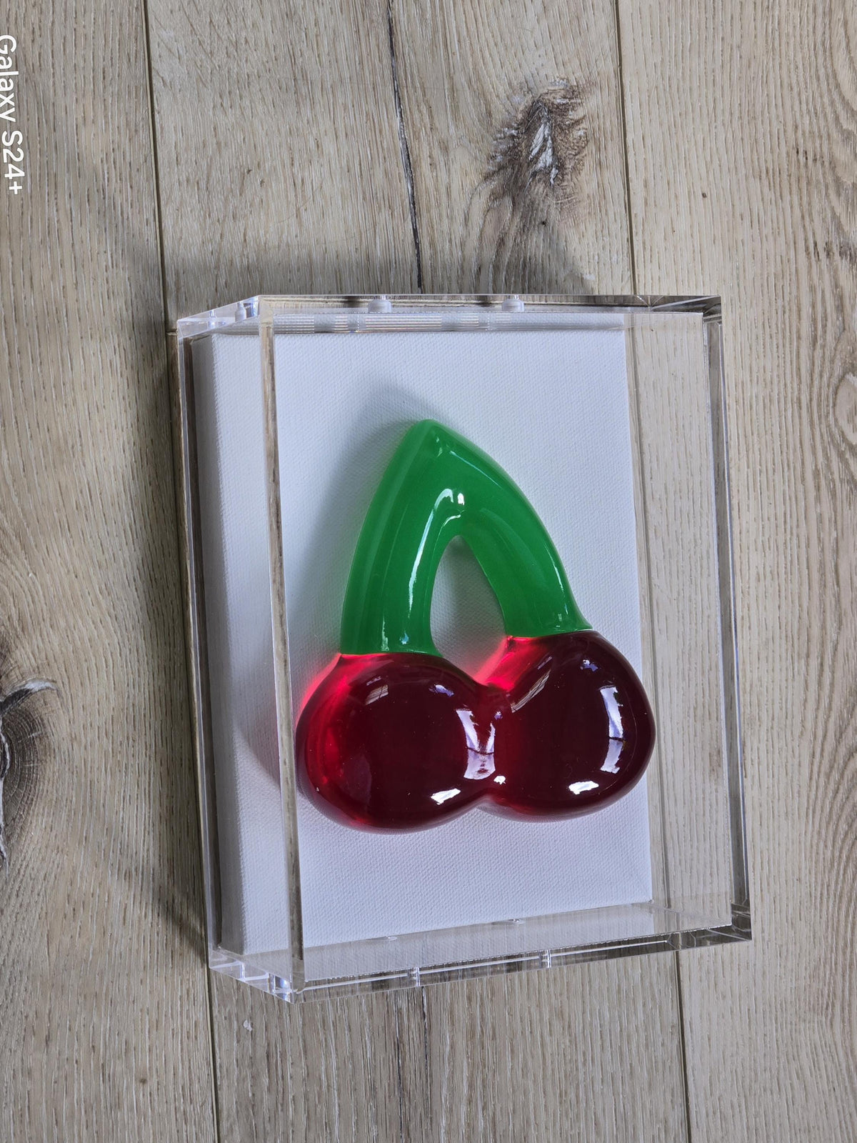 3D Cherry Gummy Wall Art | Resin Candy Sculpture in Acrylic Shadow Box (Nostalgic Decor)
