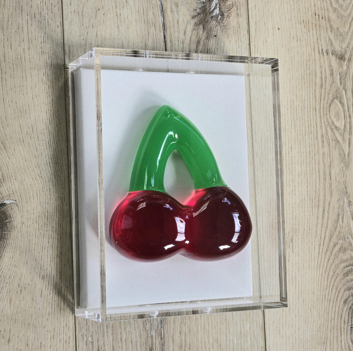 3D Cherry Gummy Wall Art | Resin Candy Sculpture in Acrylic Shadow Box (Nostalgic Decor)