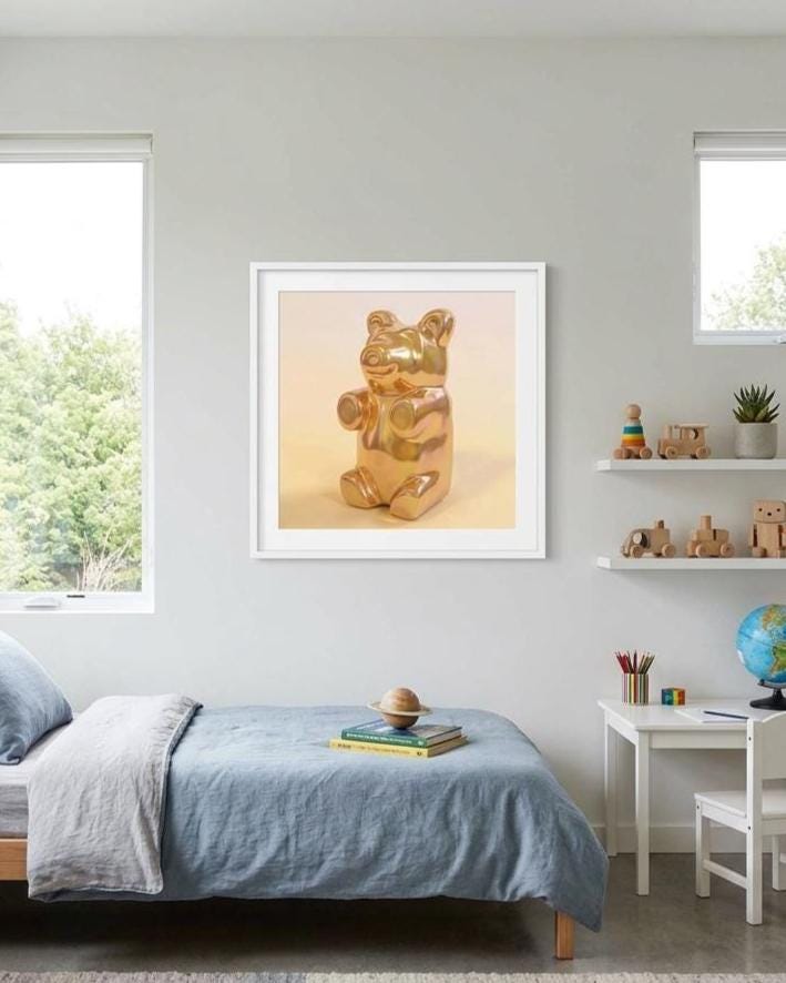 Gummy Bear Art Print | Modern Pop Art Candy Wall Decor | Pastel Nursery & Playroom Poster Iridescent Yellow
