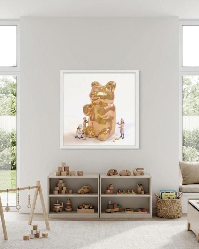 Gummy Bear Art Print | Modern Pop Art Candy Wall Decor | Pastel Nursery & Playroom Poster Iridescent Yellow