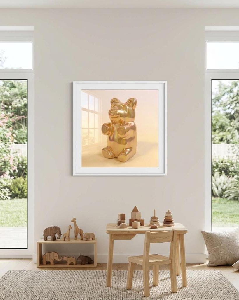 Gummy Bear Art Print | Modern Pop Art Candy Wall Decor | Pastel Nursery & Playroom Poster Iridescent Yellow