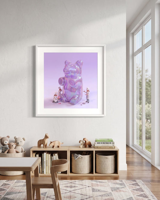 Iridescent Gummy Bear Pop Art Print | Pastel Nursery Wall Decor (12x12)