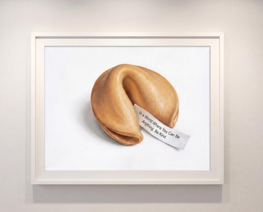 Fortune Cookie Art Print - "Be Kind" Inspirational Quote - Minimalist Kitchen Wall Decor - Food Painting (Unframed)