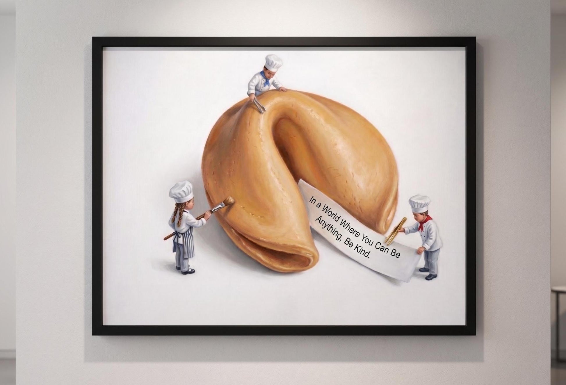 Fortune Cookie Art Print - "Be Kind" Inspirational Quote - Minimalist Kitchen Wall Decor - Food Painting (Unframed)