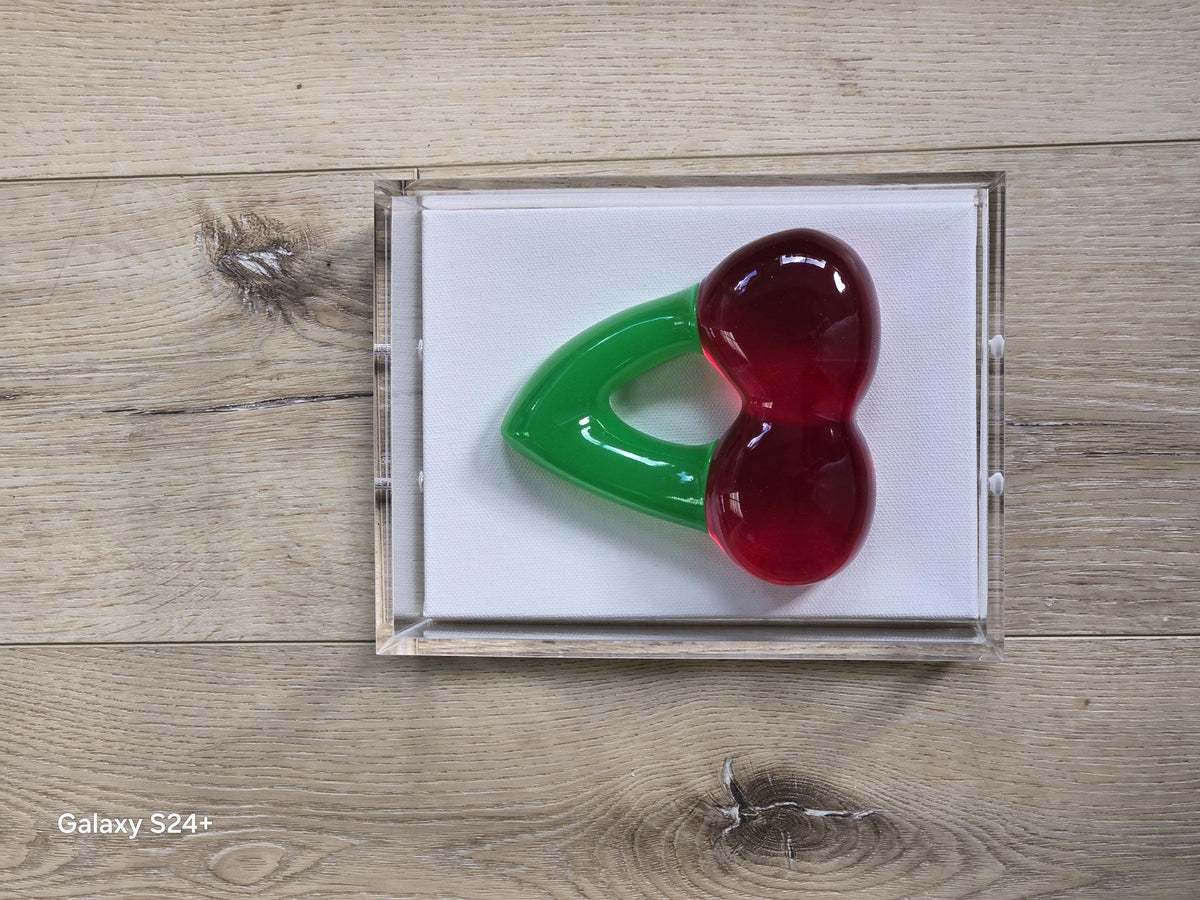 3D Cherry Gummy Wall Art | Resin Candy Sculpture in Acrylic Shadow Box (Nostalgic Decor)
