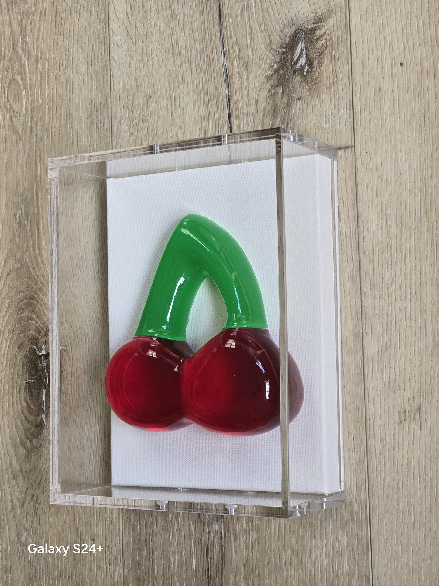 3D Cherry Gummy Wall Art | Resin Candy Sculpture in Acrylic Shadow Box (Nostalgic Decor)