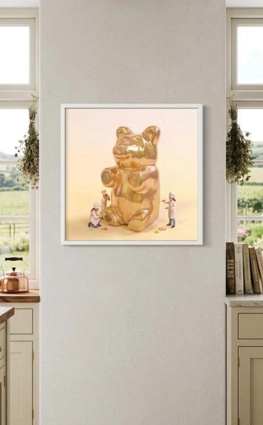 Gummy Bear Art Print | Modern Pop Art Candy Wall Decor | Pastel Nursery & Playroom Poster Iridescent Yellow