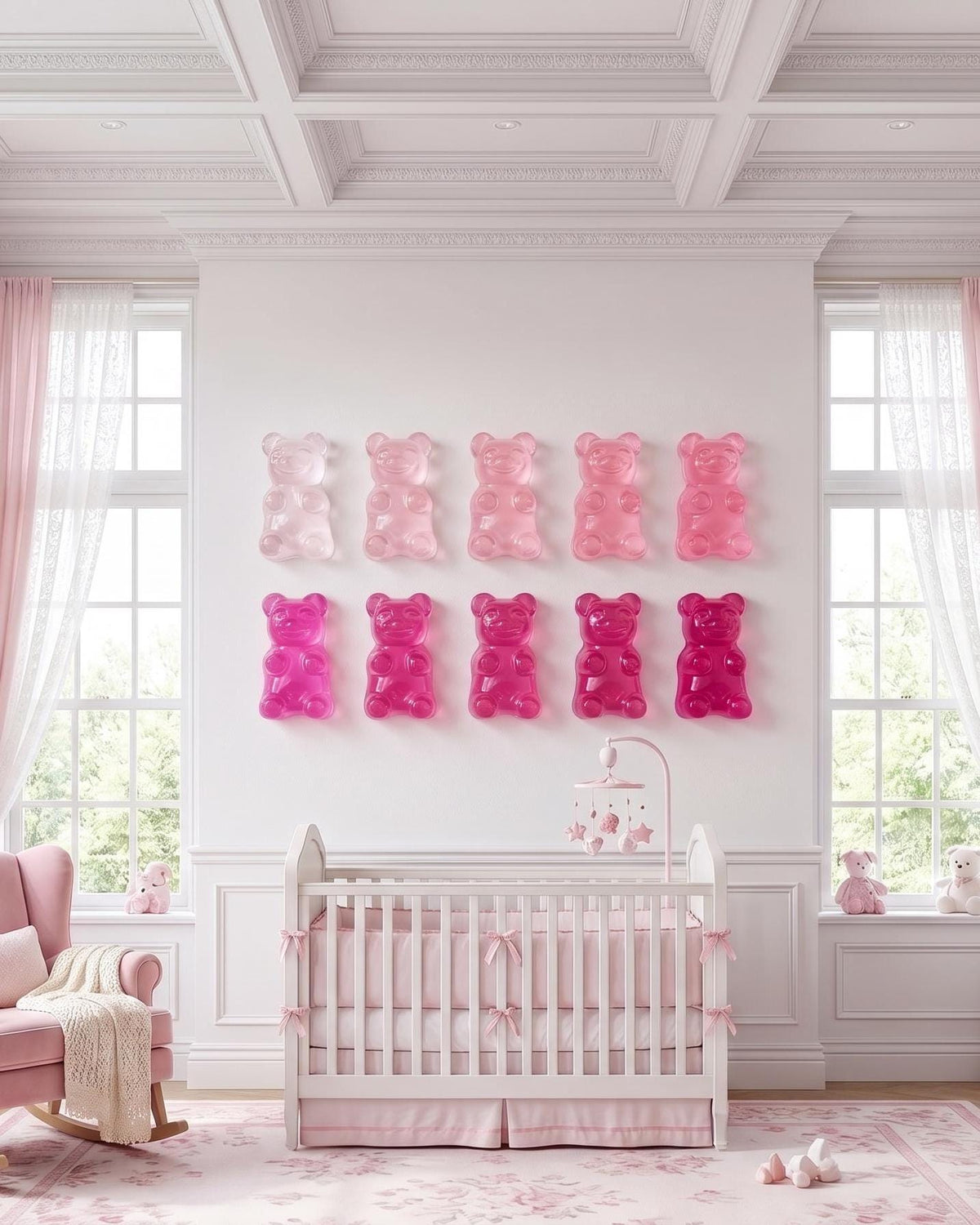 Nursery Wall Art, Modern Baby Girl Nursery Decor, 3D Transparent Gummy Bear Sculpture, Pastel Rainbow Ombre Room Decor, Whimsical Resin Art