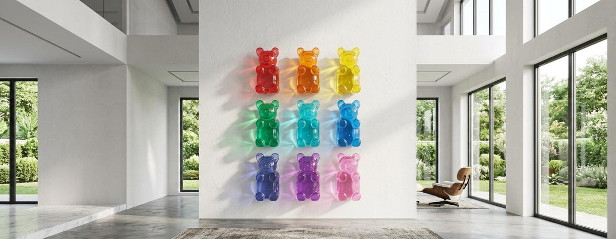 7" Giant Gummy Bear Desk Decor, Modern Office & Business Display, Translucent Resin Pop Art Sculpture