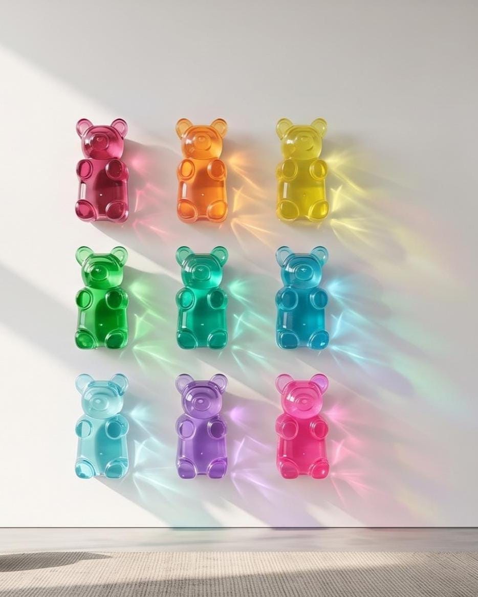 7" Giant Gummy Bear Desk Decor, Modern Office & Business Display, Translucent Resin Pop Art Sculpture
