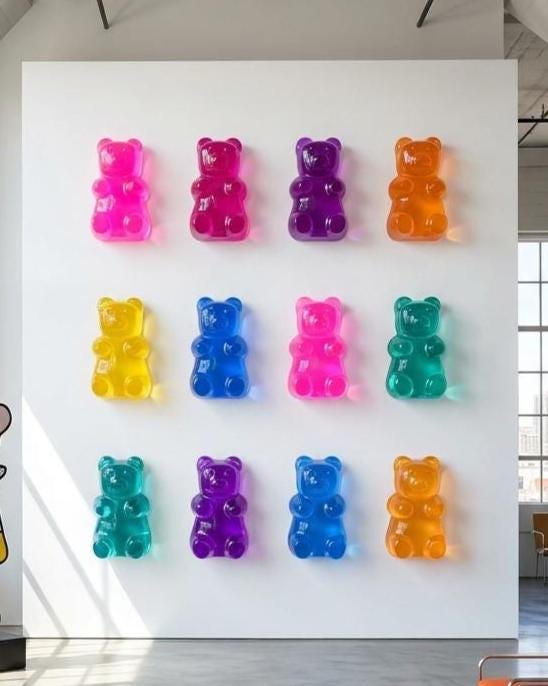 Giant 5 Inch Gummy Bear Resin Wall Sculpture: Pop Art Home Decor, Commercial Wall Art Installations