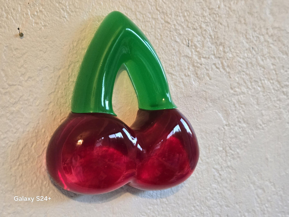 3D Cherry Gummy Wall Art | Resin Candy Sculpture in Acrylic Shadow Box (Nostalgic Decor)