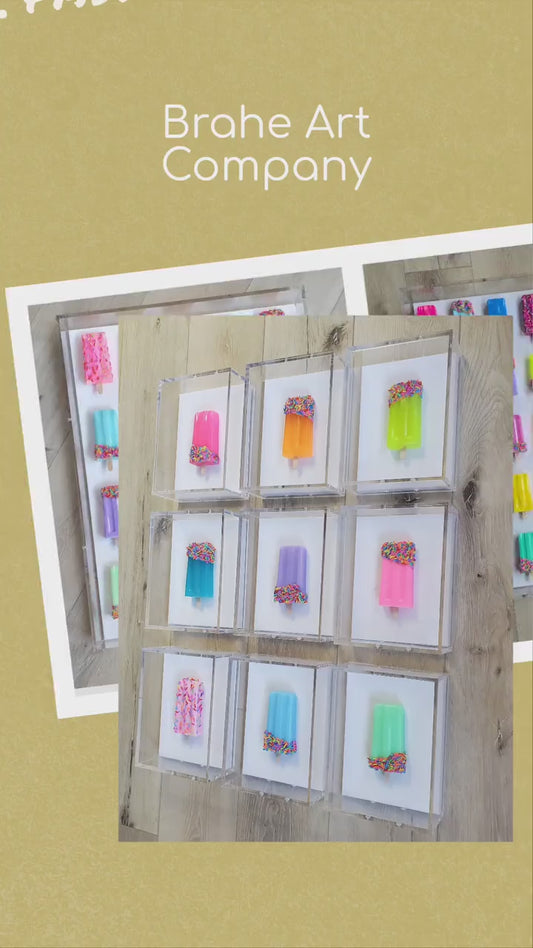 Candy Inspired Ice Pop Shadow Box Art:  Handmade Resin Sculpture, Modern Wall Decor