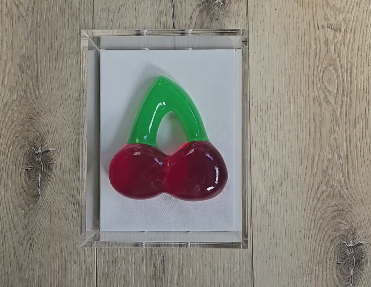3D Cherry Gummy Wall Art | Resin Candy Sculpture in Acrylic Shadow Box (Nostalgic Decor)