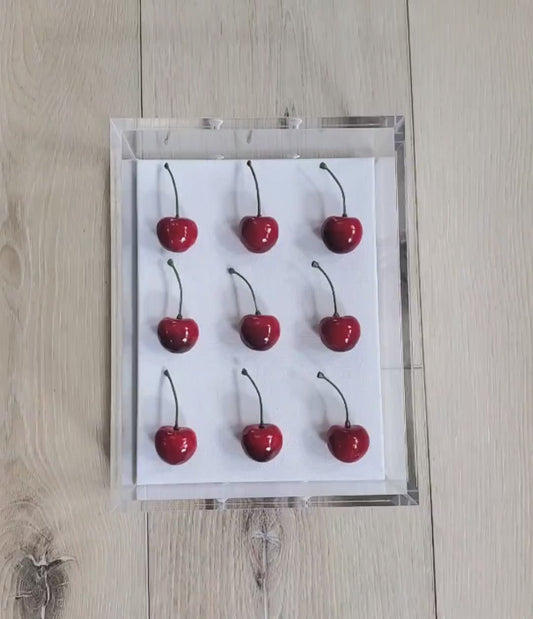 Cherry Wall Art, Modern Pop Art Kitchen Decor in Shadow Box Frame, Vibrant Red Fake Cherries, Unique Gift,Contemporary Interior Wall Hanging