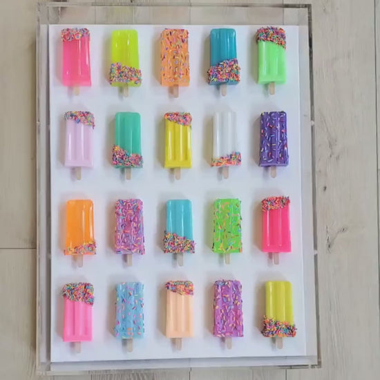 Luxury Ice Cream Pops Shadow Box Art: Handmade Vibrant Sculpture, Customized Modern Pop Art