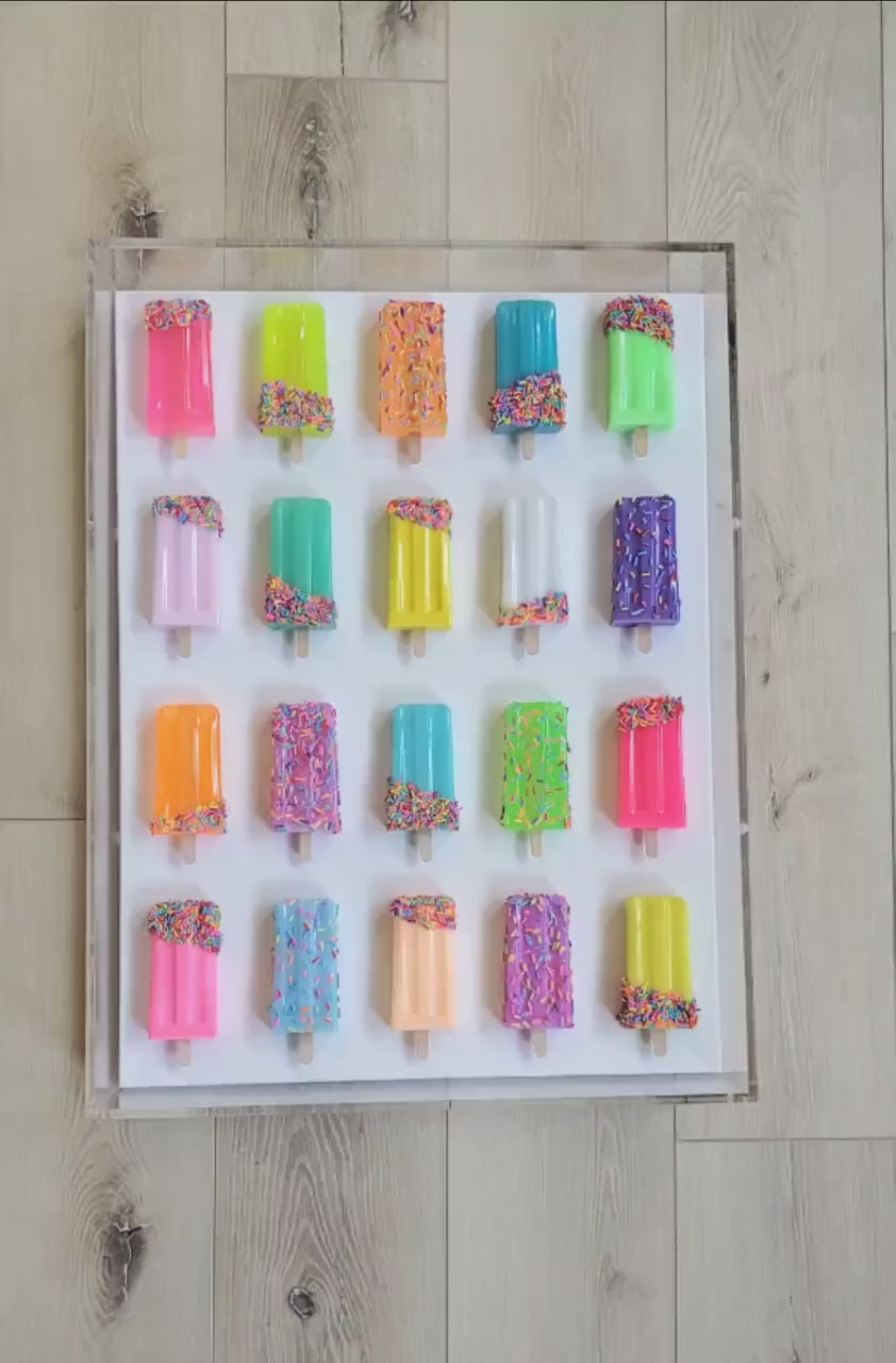Luxury Ice Cream Pops Shadow Box Art: Handmade Vibrant Sculpture, Customized Modern Pop Art