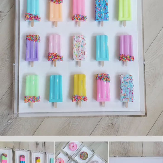 3D Ice Pop Lollies In A Shadow Box: Custom Kids Room Wall Art, Rainbow Sprinkles