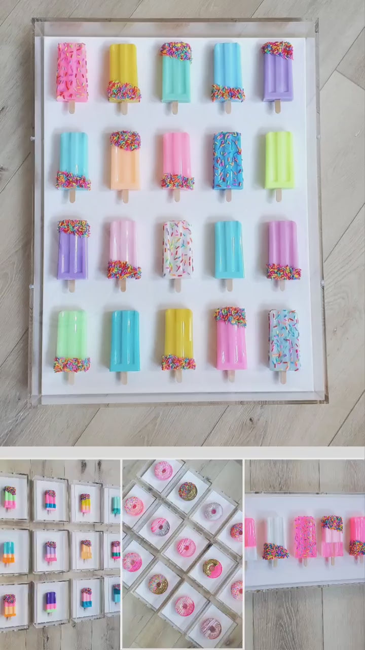 3D Ice Pop Lollies In A Shadow Box: Custom Kids Room Wall Art, Rainbow Sprinkles