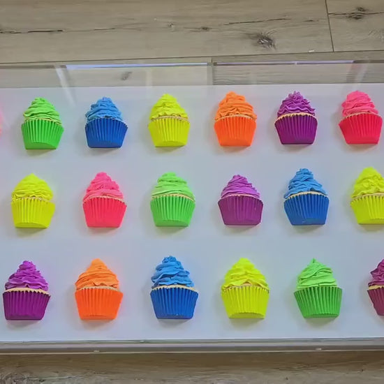 3D Cupcake Shadow Box Art – Vibrant Kitchen Decor, 24 Piece Dessert Display, Customize Luxury Visual Decor.