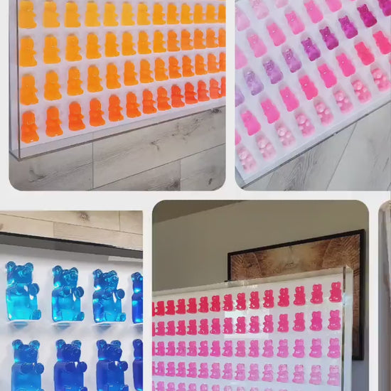 Luxury Large Scale Gummy Bear Shadow Box Art | 3D Modern Pop Art Wall Decor for Nursery, Kids Room, Kitchen | Customizable Interior Design