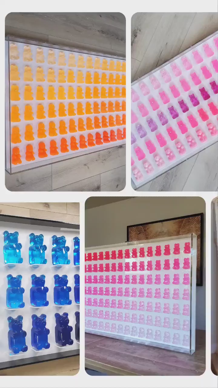 Luxury Large Scale Gummy Bear Shadow Box Art | 3D Modern Pop Art Wall Decor for Nursery, Kids Room, Kitchen | Customizable Interior Design