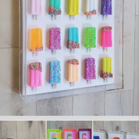 Nursery Wall Art, 3D Resin Popsicle Shadow Box Sculpture Decor for Kids Room,Whimsical Kitchen, Playroom,Creative Space,Modern Nursery Decor
