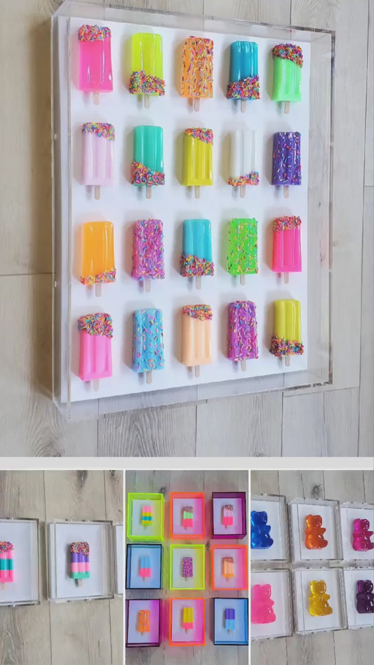 Nursery Wall Art, 3D Resin Popsicle Shadow Box Sculpture Decor for Kids Room,Whimsical Kitchen, Playroom,Creative Space,Modern Nursery Decor