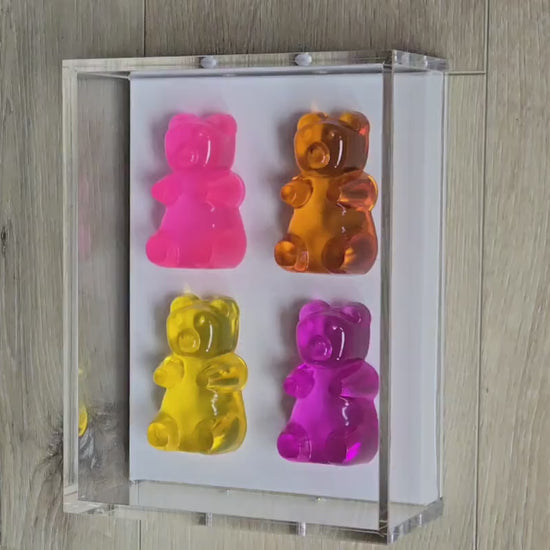 Framed Resin Candy Gummy Bear Wall Hanging, Modern Pop Art Sculpture, Home Decor Gift