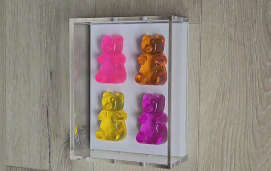 Framed Resin Candy Gummy Bear Wall Hanging, Modern Pop Art Sculpture, Home Decor Gift