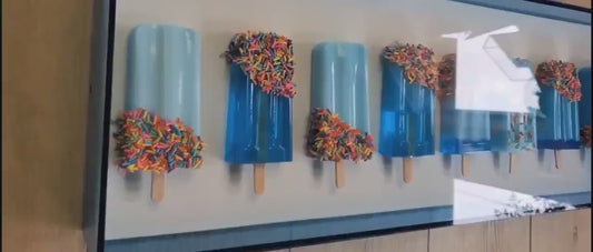 Ice Pop Wall Art: 3D Shadow Box Sculpture, Neon Colors