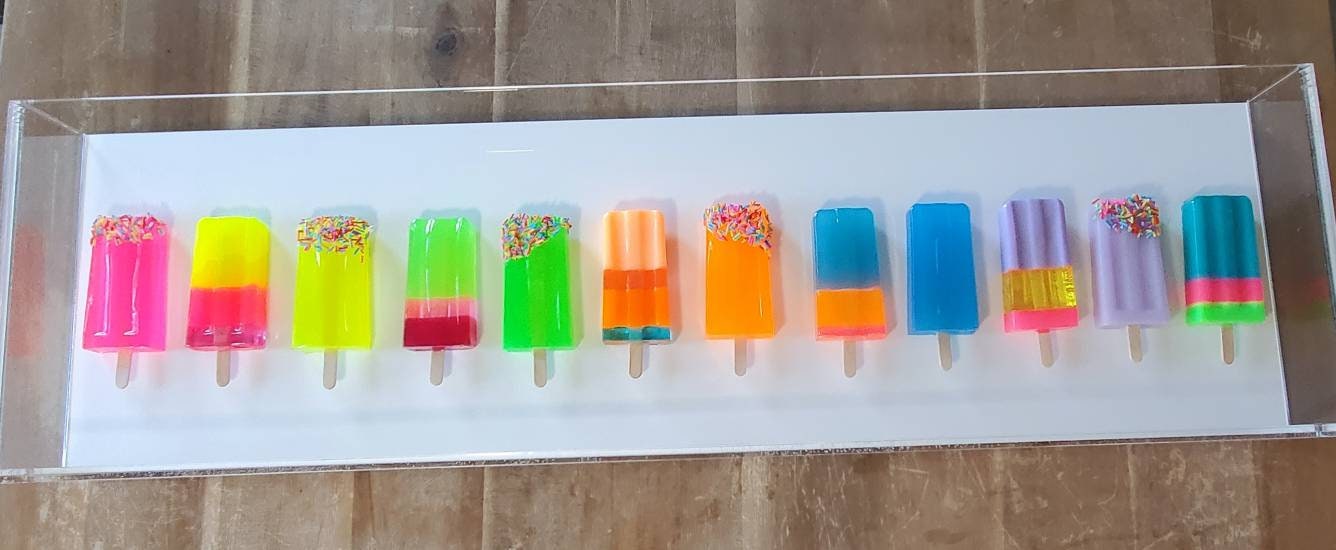 Popsicle Wall Art, 12 Popsicle Sculpture Of Your Choice Of Color. Custom Art Boxes, Modern Wall Art, Kitchen Decor, Wall Installation Art.