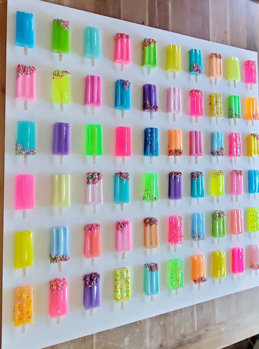 Pop Art Popsicle Wall Hanging, Home Decor, 50 Popsicle Sculptures, Business Decor, Candy Wall Art, Modern Kitchen Wall Decor, Rainbow Room.