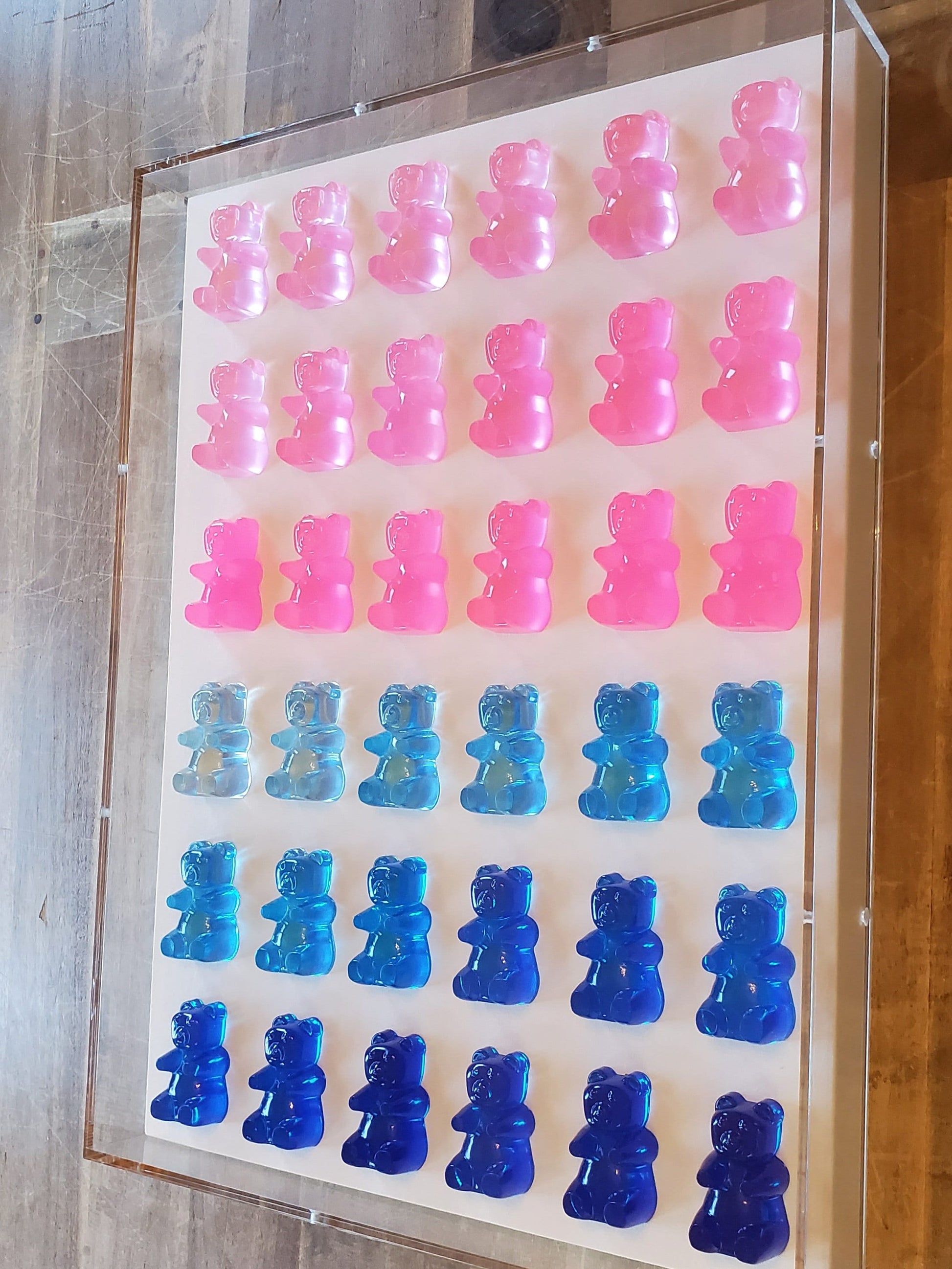 Pop Art Gummy Bear Wall Decor, Modern Pop Art, 42 Resin Bears, Kitchen Wall Art, Nursery decor. Original Creator, Shadow Box Frame.