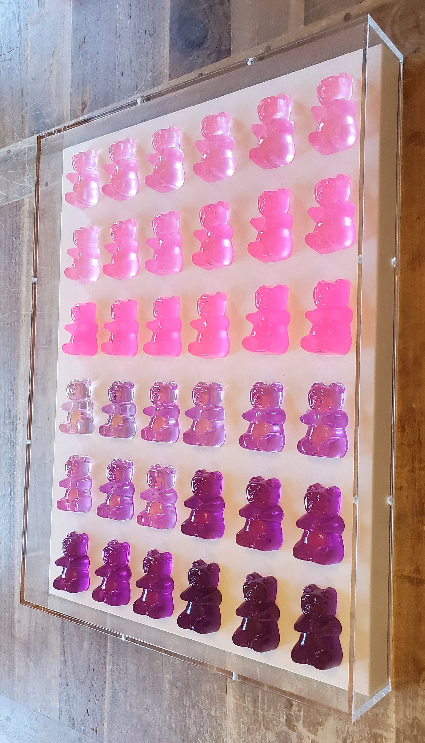 Pop Art Gummy Bear Wall Decor, Modern Pop Art, 42 Resin Bears, Kitchen Wall Art, Nursery decor. Original Creator, Shadow Box Frame.