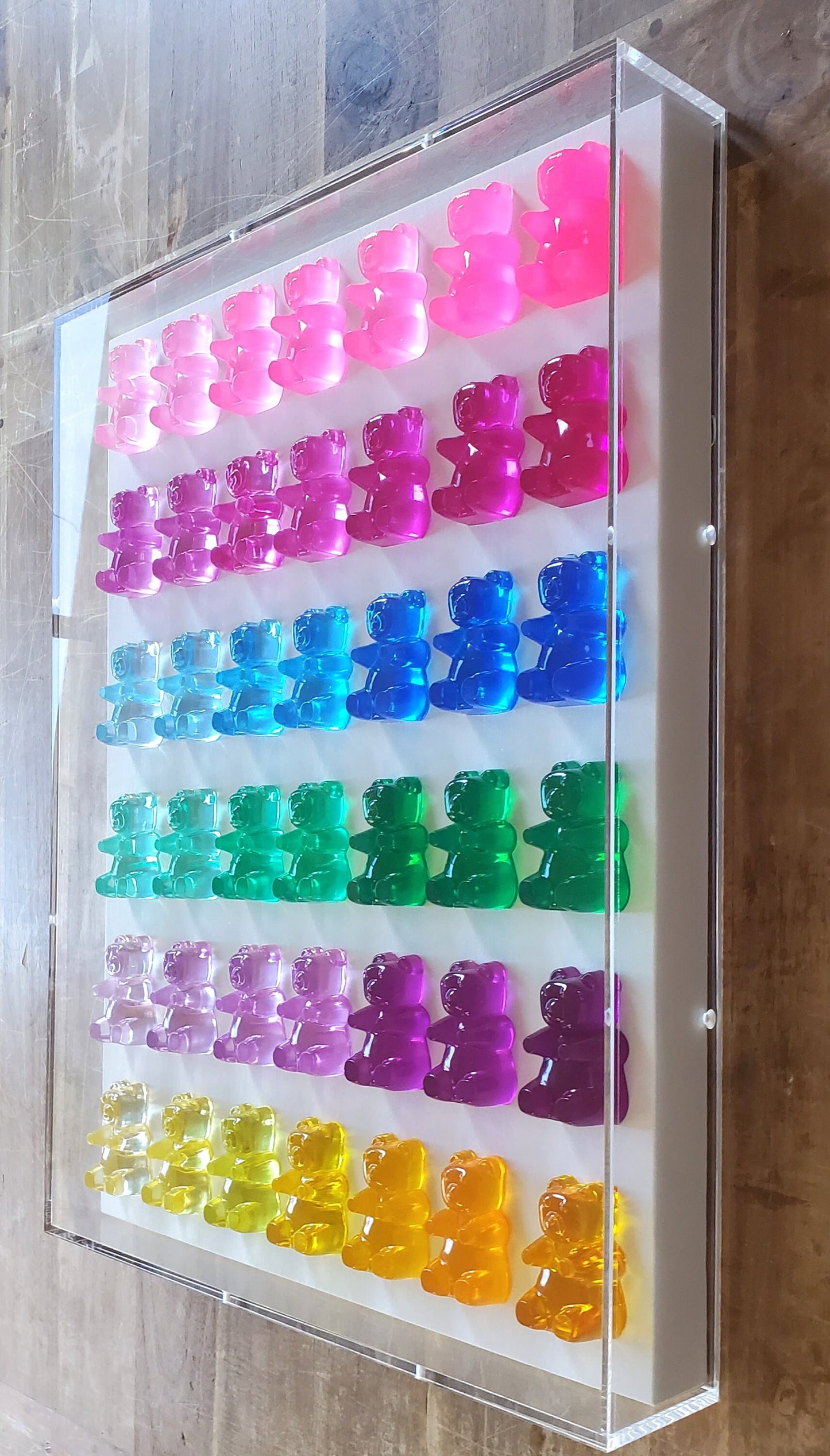 Pop Art Gummy Bear Wall Decor, Modern Pop Art, 42 Resin Bears, Kitchen Wall Art, Nursery decor. Original Creator, Shadow Box Frame.