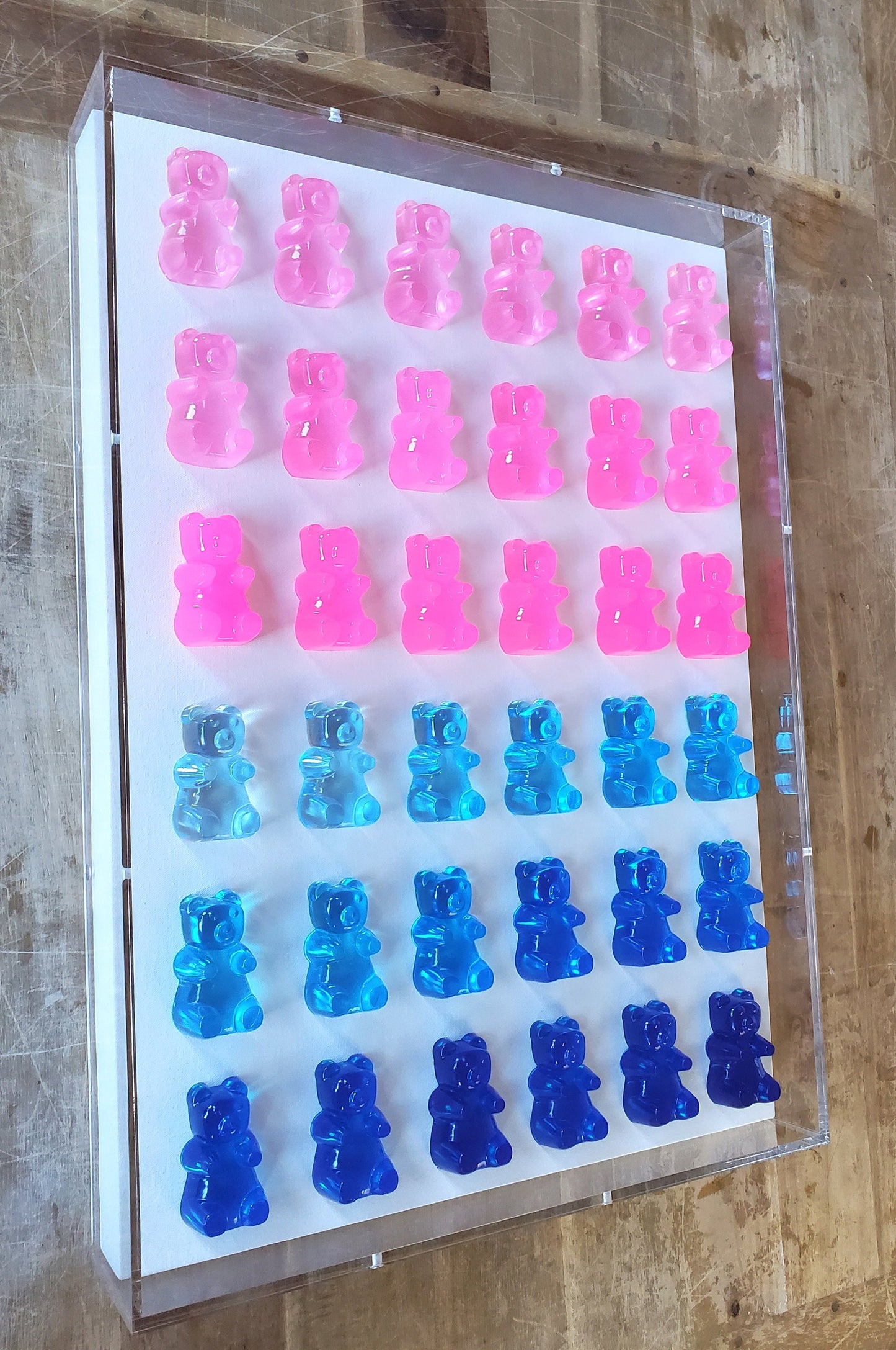 Pop Art Gummy Bear Wall Decor, Modern Pop Art, 42 Resin Bears, Kitchen Wall Art, Nursery decor. Original Creator, Shadow Box Frame.