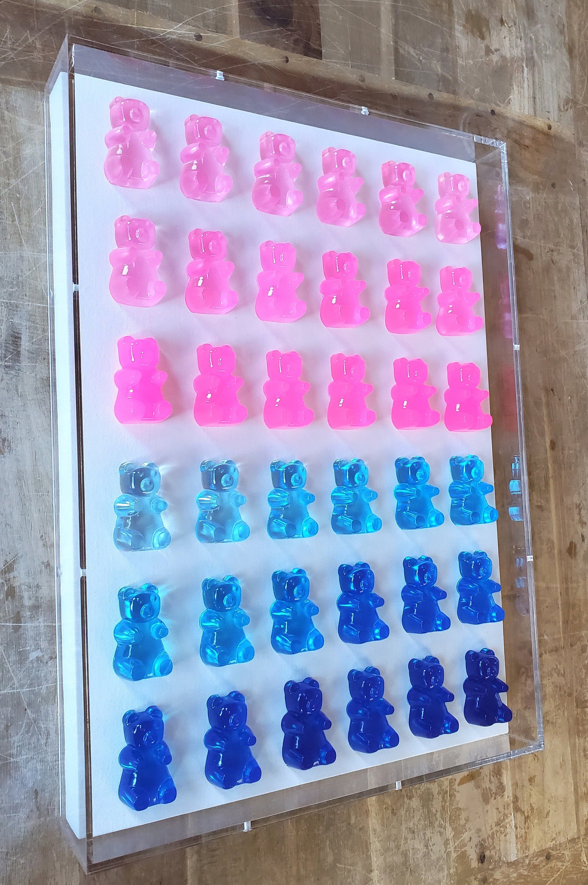 Pop Art Gummy Bear Wall Decor, Modern Pop Art, 42 Resin Bears, Kitchen Wall Art, Nursery decor. Original Creator, Shadow Box Frame.