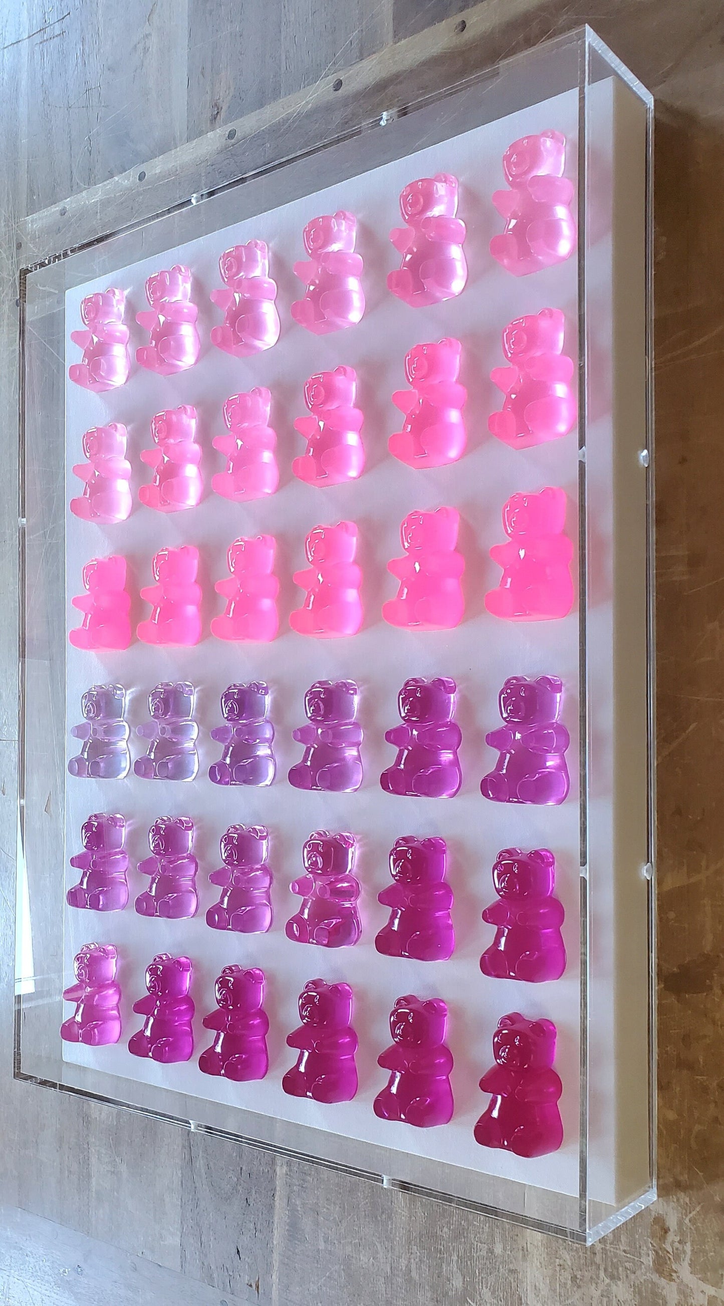 Pop Art Gummy Bear Wall Decor, Modern Pop Art, 42 Resin Bears, Kitchen Wall Art, Nursery decor. Original Creator, Shadow Box Frame.